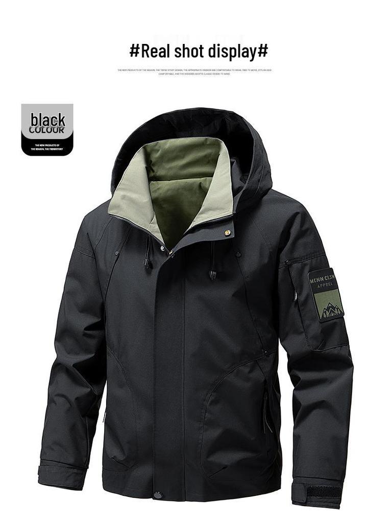 Frühlings Herren Dünne Wasserdichte Arbeitsjacke mit Kapuze - Trendig, Vielseitig, Lässiger Bergsteigerstil