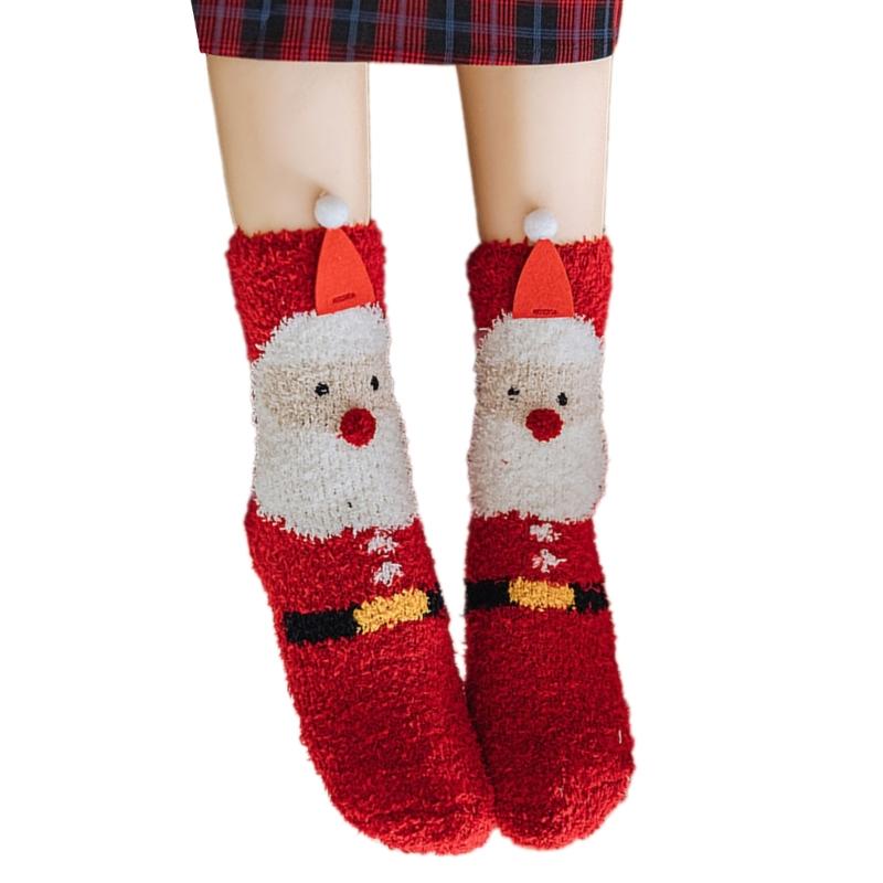 Festival Thickened Coral Velvets Floor Socks for Home Comfort Indoor Fuzzy Slipper Socks with Cartoon Christmas Pattern
