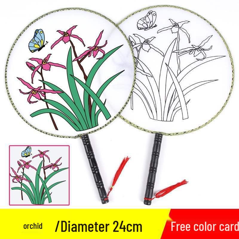 DIY Children's Silk Cloth Round Fan with Bamboo Handle - Palace Style Hand-Painted Kindergarten Craft