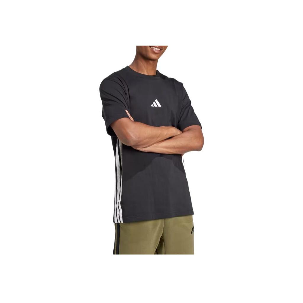 Adidas Essential Striped Comfortable Breathable Skin-Friendly Soft Short Sleeve T-Shirt Men Tops Black JD1906
