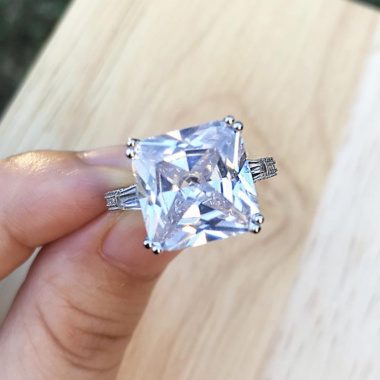 Xiancan Jewelry 2023 Women's 925 Silver Diamond Square Ring Set - Fashionable and Versatile European American Style