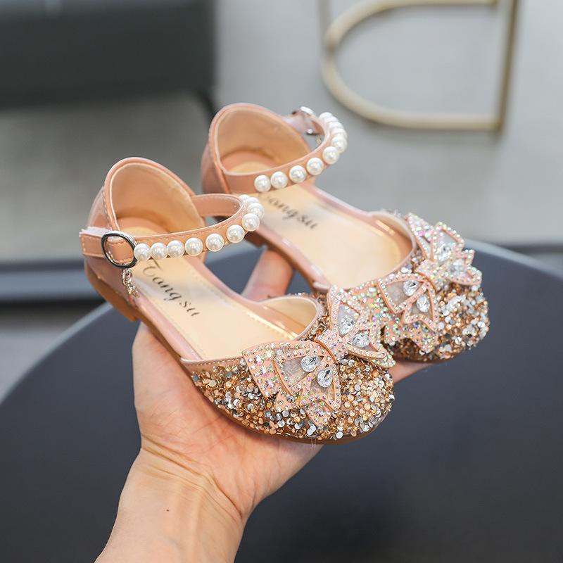 Crystal Princess Closed Toe Sandals, Soft Flat Casual Dance Shoes Summer Footwear for Big Girls