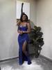 Hot-selling European and American style suspender low-cut dress, sequined split-ended halter skirt, sexy slim-fitting long dress