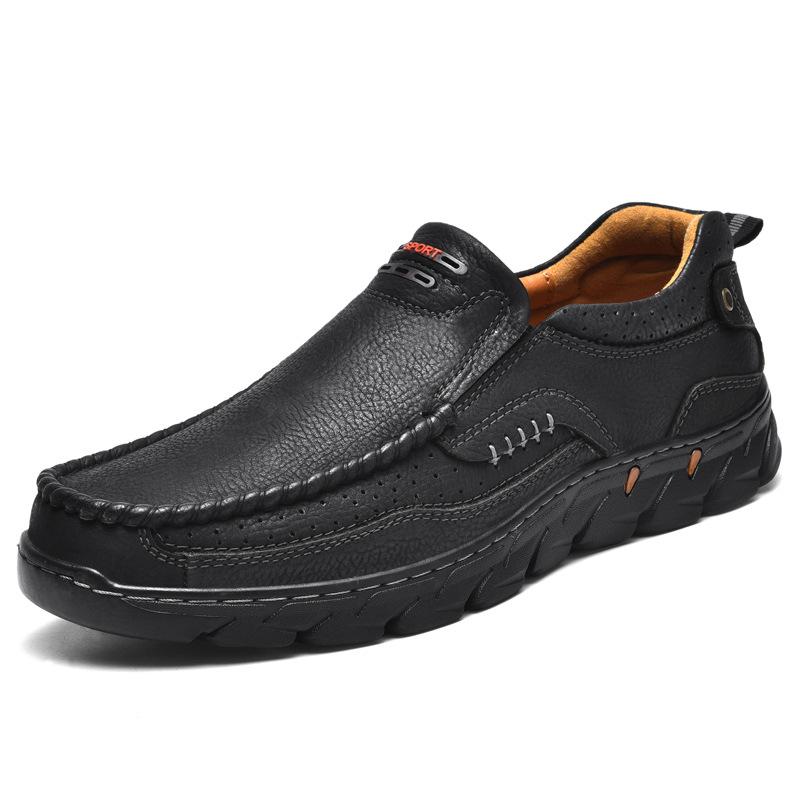 

Туфли ручной работы из коровьей кожи, британские мужские туфли с низким верхом, на покрышке, с большим носком, повседневные кожаные туфли, однотонные, простые, среднего возраста 38 чёрный