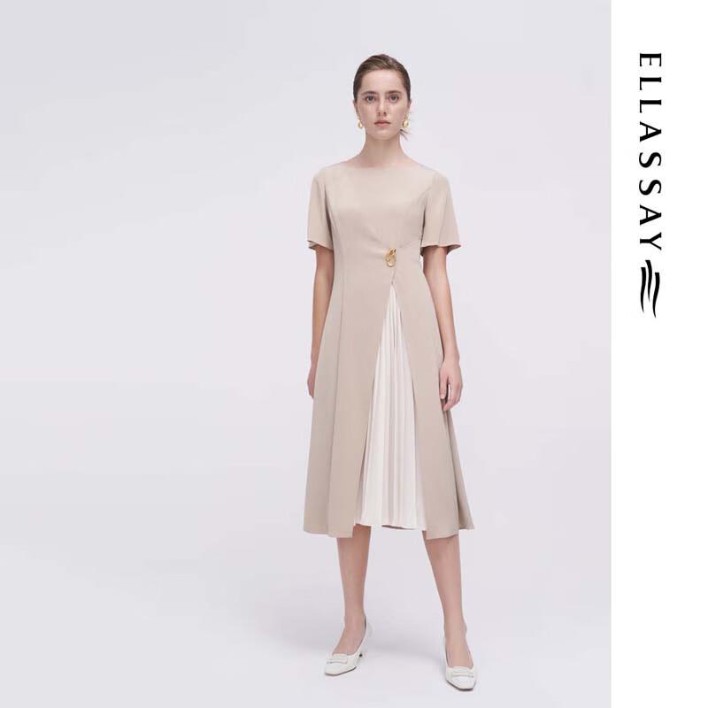 

ELLASSAY Elegant Short-Sleeve Patchwork Midi Dress S