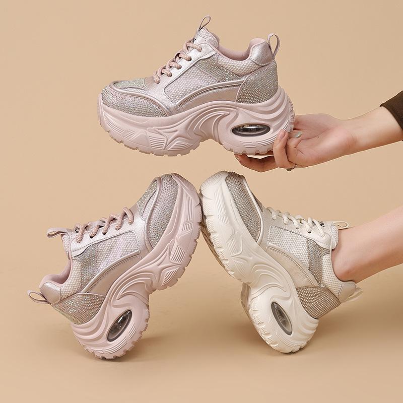 European station platform dad shoes women's 2025 autumn new fashion polished breathable mesh heightening sports and leisure shoes