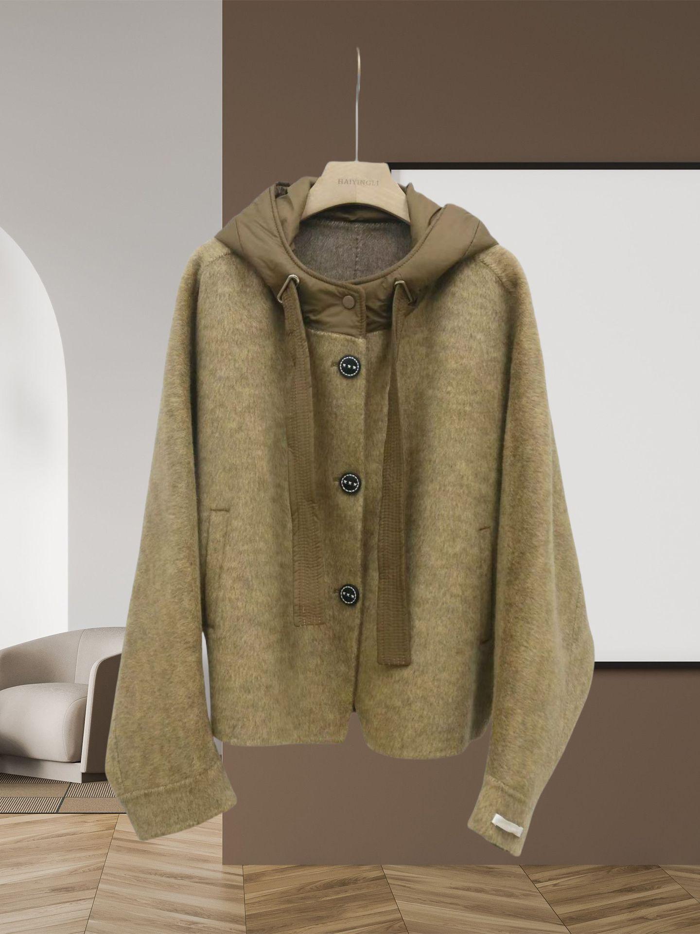 

2025 Осінньо-зимове пальто з капюшоном для мініатюрних фігур з рукавами «летюча миша», що роблять стрункішою S (under 130 catties)