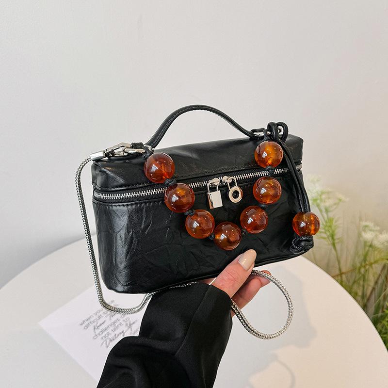 

Новая китайская ретро-сумка с бисером, плиссированная сумка-ланч-бокс с цепочкой, 2024, новая косметичка, переносная сумка-мессенджер, прилив чёрный