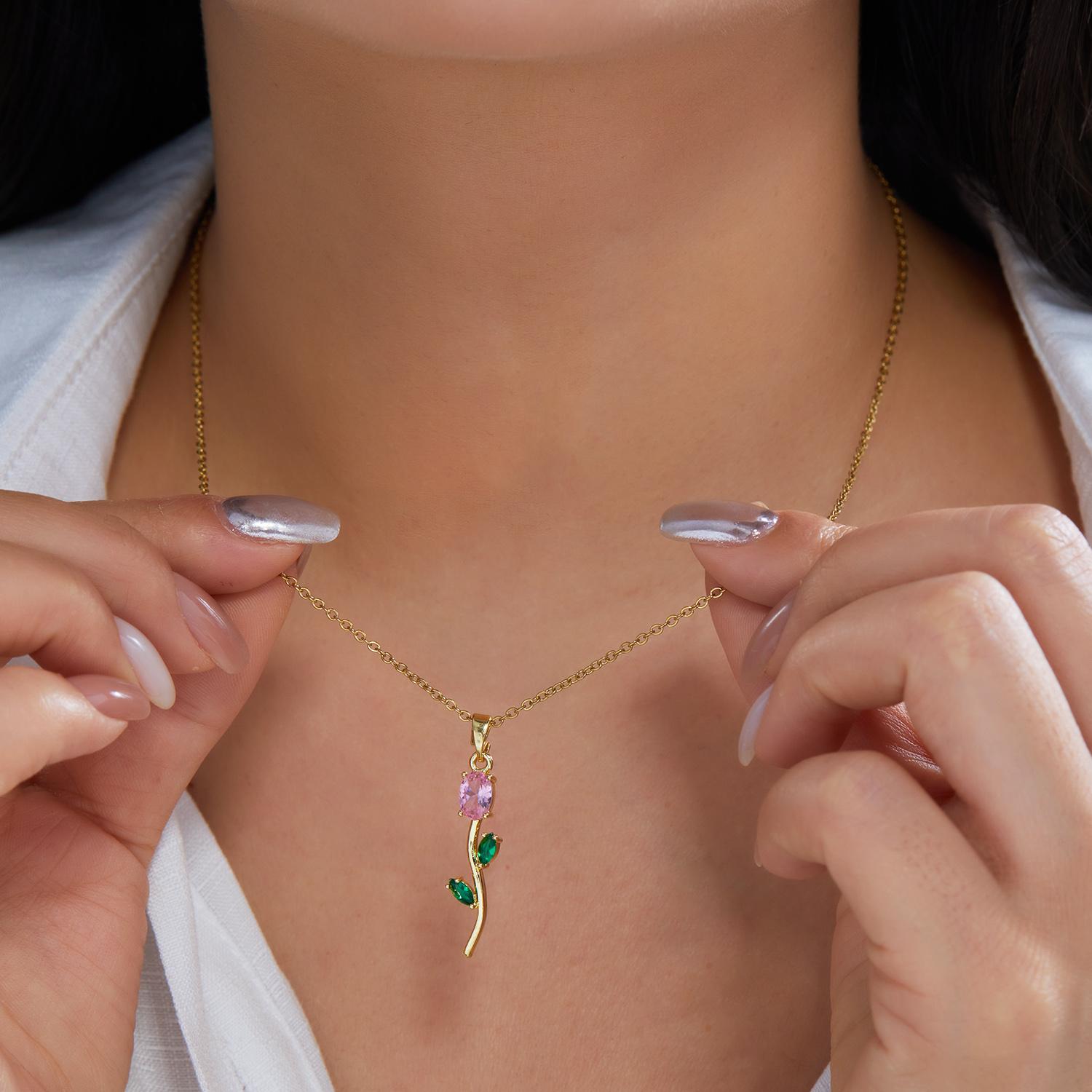 Sparkling Cubic Zirconia Y-shaped Long Tassel Necklace for Women Trendy Gold Plated Tulip Flower Necklace Charms Jewelry Gifts