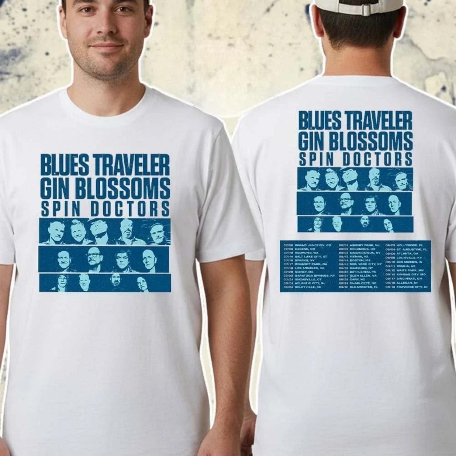 

Blues Traveler Gin Blossoms Spin Doctors Tour 2026 T-shirt - Double-sided Shirt Stylish Pop Singer Comfortable and Breathable S разноцветный