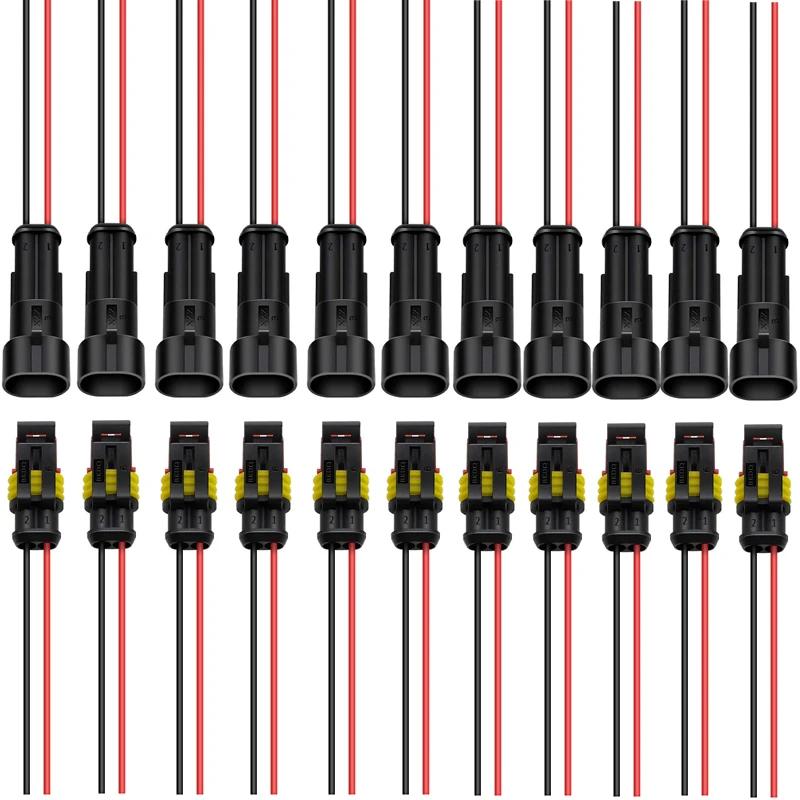 5 Sets 2-poliger, wasserdichter, versiegelter Steckersatz für elektrische Kabel, Auto-Steckverbinder mit Kabel, Fabrik-Online-Großhandel