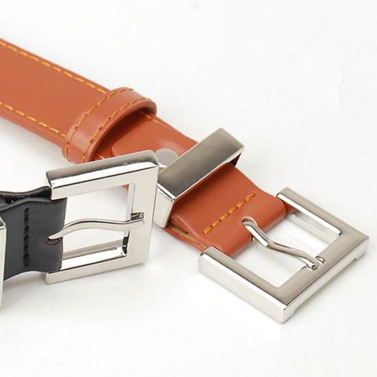 Women Belt Geometric Square Buttons Jeans Belt Adjustable Length Multi Holes Imitation Leather