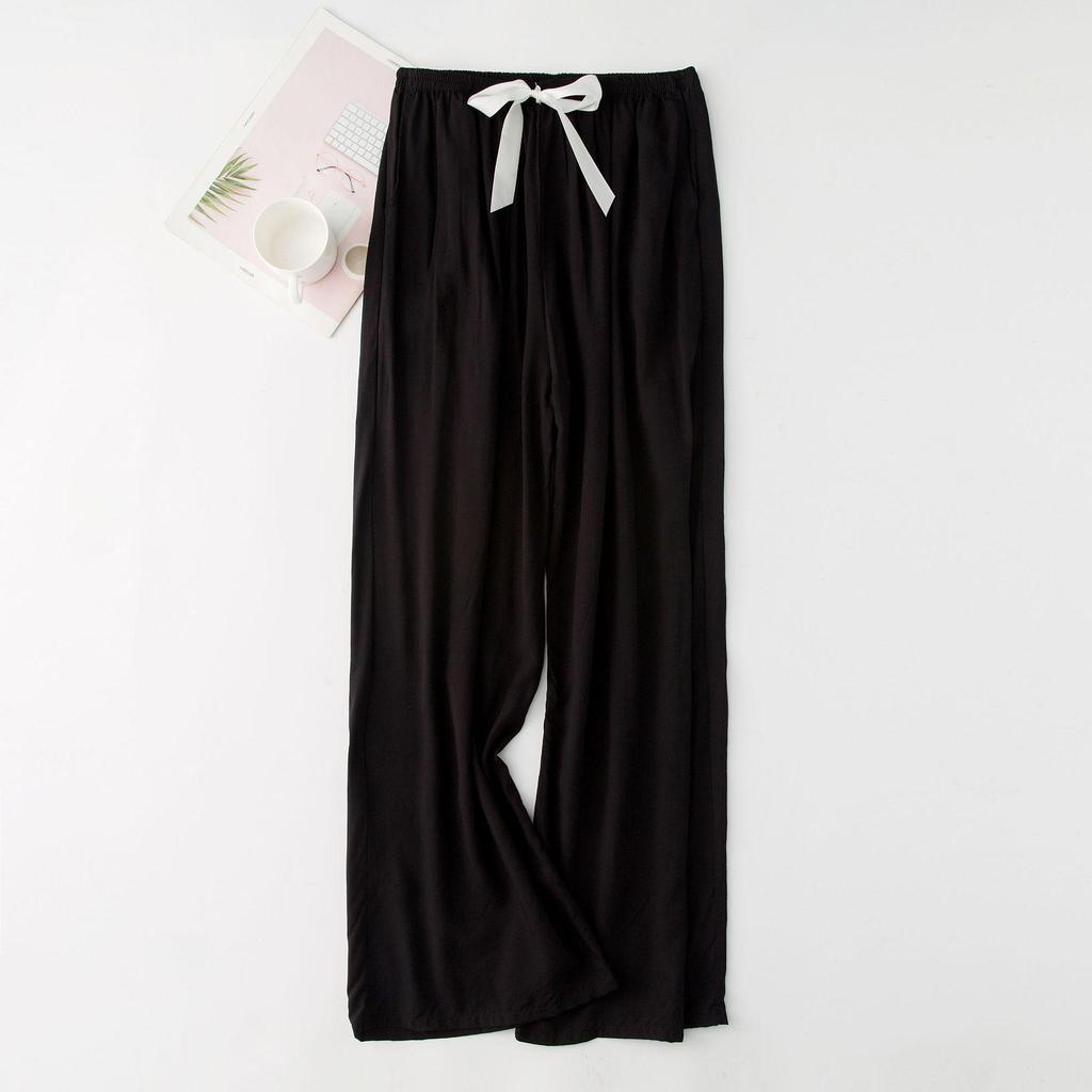 Women's Cotton-Silk Cartoon Pajama Pants, Summer Thin, Black & White Wide-Leg, Plus Size, Outdoor Beach Wear.