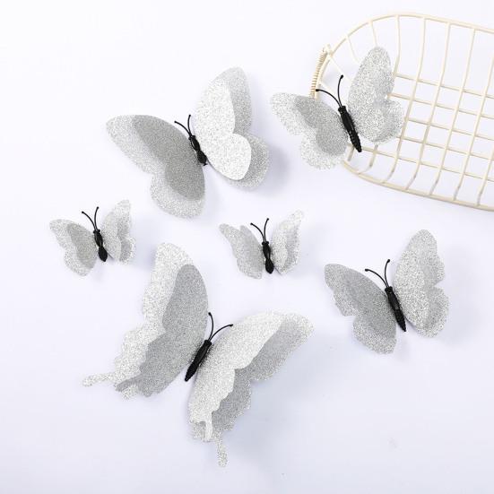 6 stk 3D Glitter Sommerfugl Vægdekoration Dobbeltlag Vinge Sommerfugl Vægkunst Klistermærker Selvklæbende Genanvendelige Vægklistermærker til Børneværelse Soveværelse Stue