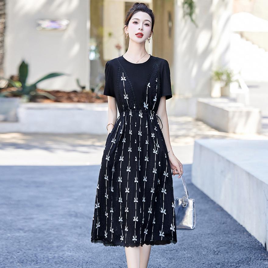 Fake two-piece dress women's summer new small fashion temperament waist and thin skirt