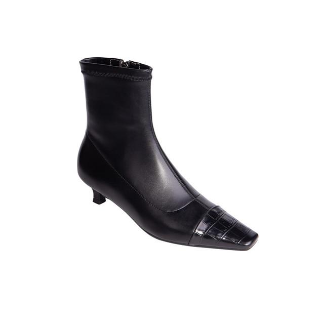 

Кожаные эластичные ботинки, модные ботильоны, женские ботинки на молнии с каменным узором, женская обувь на тонком каблуке в лаконичном стиле с квадратным носком 36 чёрный