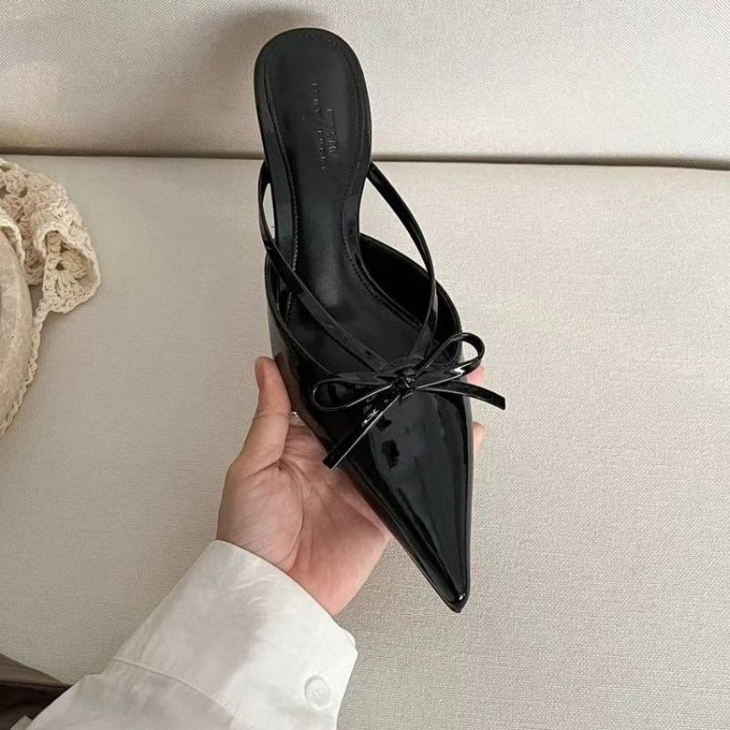 Women's Thin-heeled Baotou Slippers Summer New Sharp Head Shallow Mouth Metal Buckle Anti-slip Wear-resistant High Heels