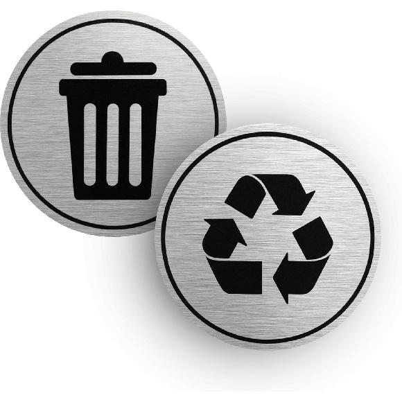 Trash and Recycle Stickers Set of 2 | Indoor Outdoor UV Stable & Weatherproof | Kitchen Pantry Office Organization | Garbage Bin and Waste Basket