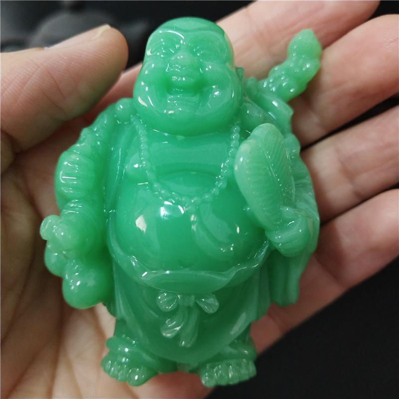 Leuchtende Lachende Buddha Statue Skulptur Mann-made Jade Stein Heimdekoration Feng Shui Glücksbringer Maitreya Buddha Statuen Figuren