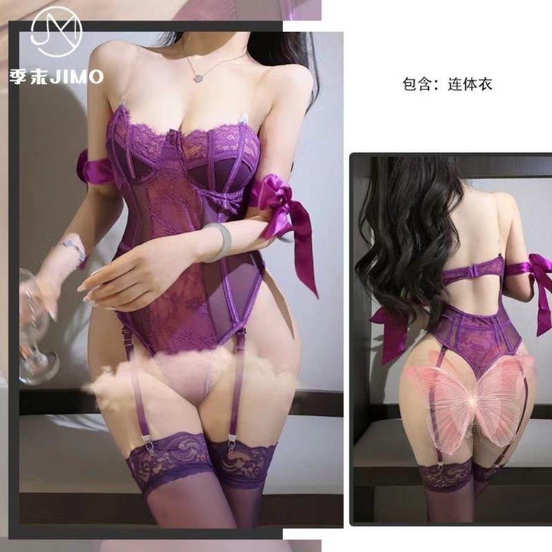 Sex Underwear Extra Large Size Sexy Purple Lace Bow Onesie Pure Desire Suit Free Women