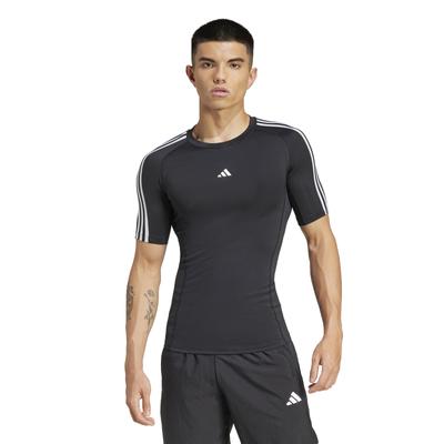Adidas JTE78 TechFit Compressão Manga Curta para Treino com Preto Tamanho Camiseta Masculina 3-Listras, (IN5588), E/L