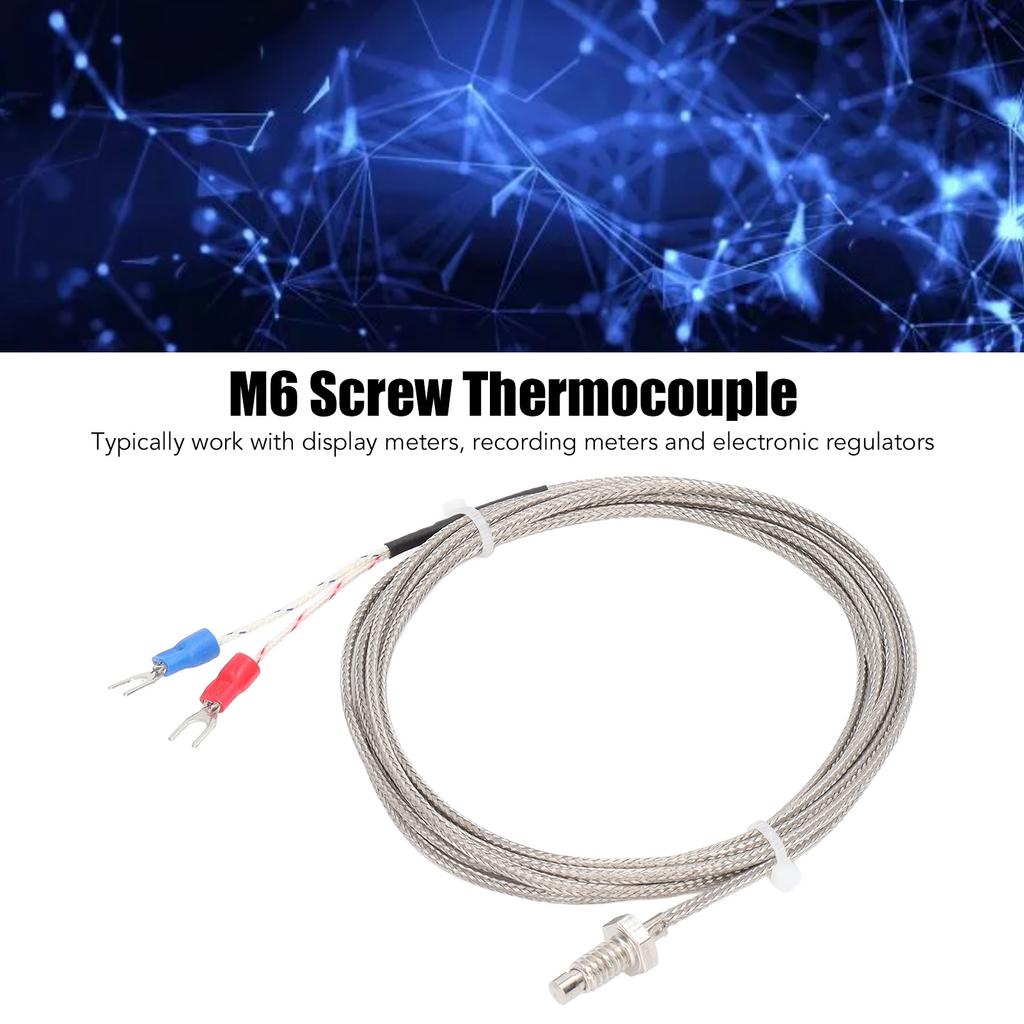 BERM K Type Screw Thermocouple Temperature Sensor Detector Gauge M6 Screw Thread 2 Wire Probe