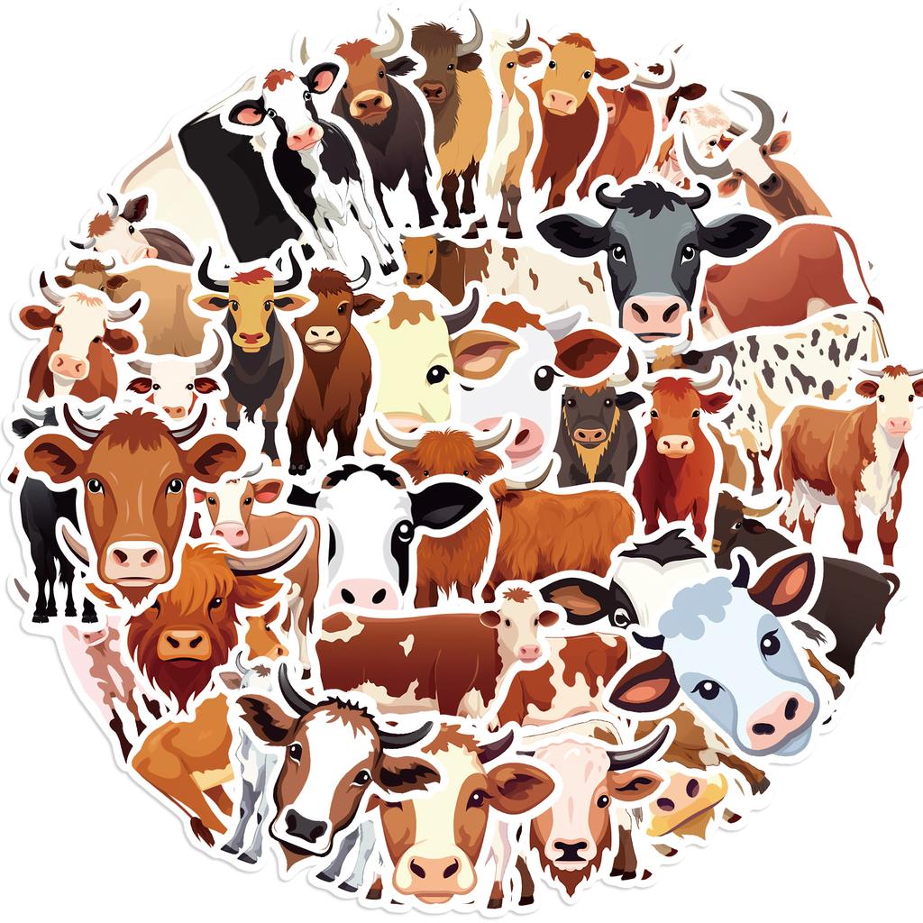 50Pcs Cute Cow Cartoon Stickers Animals Cattle Graffiti Kids Toy Skateboard Phone Laptop Luggage Sticker Decals