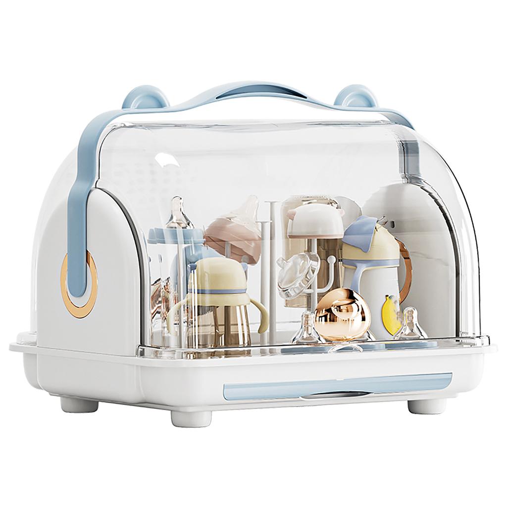 Baby Bottle Storage Box with Lid Dustproof Drying Rack Plastic Cabinet   for Toddler Tablewares