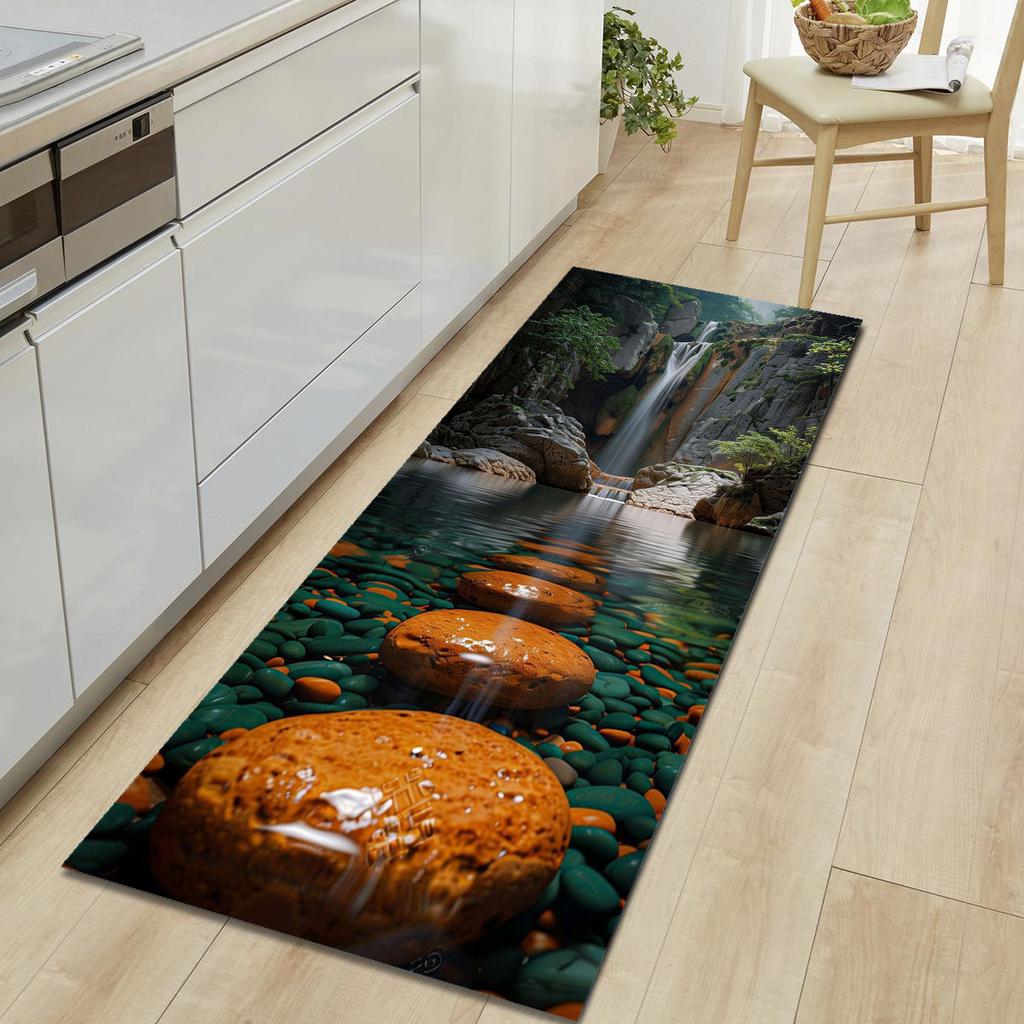 1Pcs Lotus Pattern Floor Mat Modern Kitchen Polyester Rug Non-Slip Colorful Indoor Carpet, For Home Bathroom Bedroom Living Room Decor