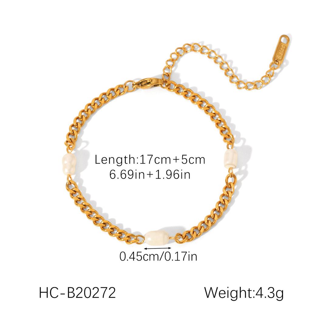 Simple Paper Clip Chain Freshwater Pearl Bracelet Fashion Gold Jewelry Long Lasting