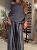 2026 Elegant Off-the-Shoulder Top & Satin Wide-Leg Pants Set