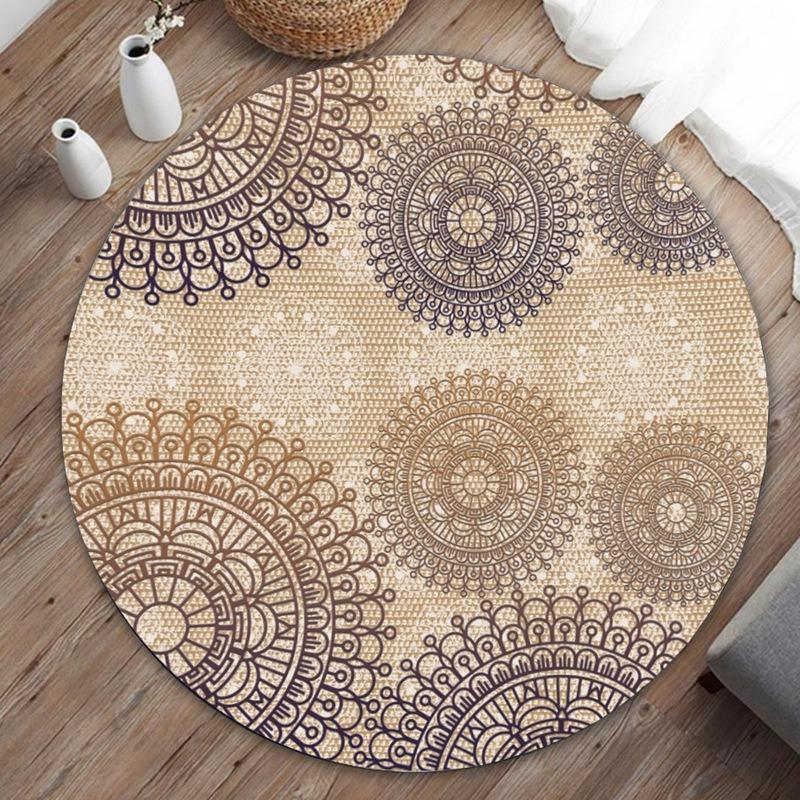 Round Area Rug Creative Mandala Geometric Floral Print Carpet Soft Non Slip Floor Mat For Living Room Bedroom Home Decor
