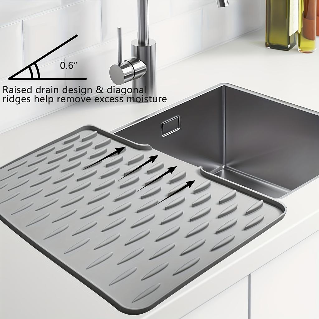 1-piece Non-Slip Silicone Kitchen Sink and Countertop Drain Mat - Heat Resistant (Up to 250°C), Built-in Drain Design, Dish