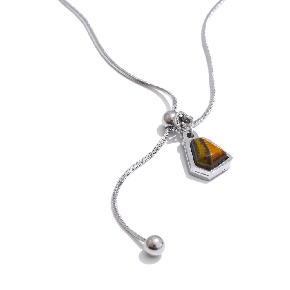 

Yhpup Arrivals Natural Tiger Stone Removable Chain Necklace Pendant 18K PVD Plated Stainless Steel Attractive Quality Jewelry
