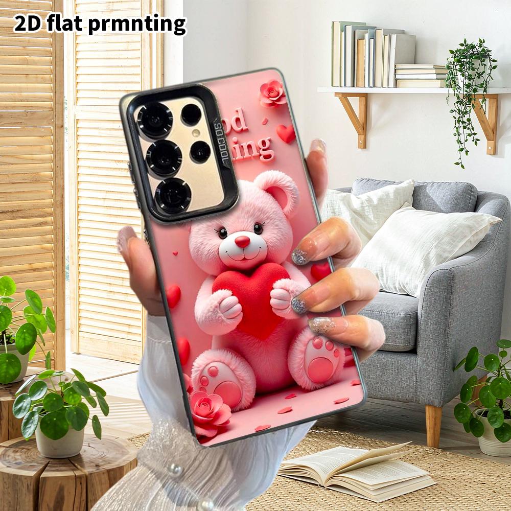 Phone Case: 2D Flat Samsung Galaxy A34 A35 M05 M06 S20 S22 S21 FE Plus 5G Protective Case, Couple Style, Pink Good Morning Bear, Christmas and Hallowe