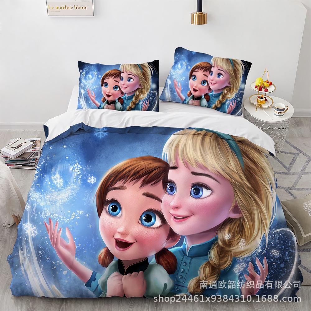 Cartoon Animation Kit 3D Digital Printing Quilt Cover Princess Bedding Three-Piece Set