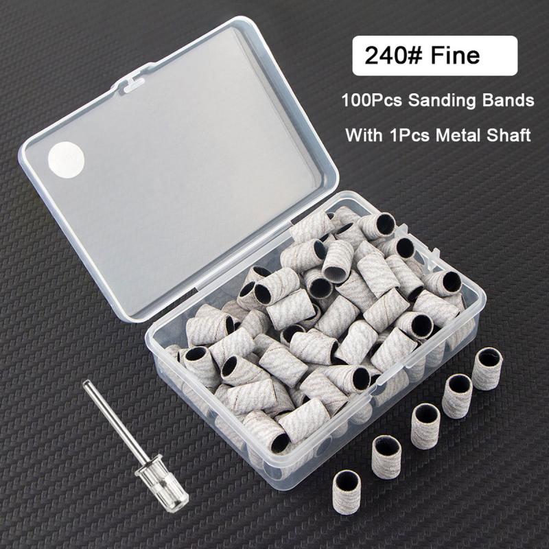 

100 шлифовальных лент с 1 металлическим стержнем, набор сверл для ногтей для удаления геля с ногтей, омертвевших мозолей, фрезы для ногтей белый
