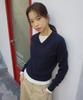 MOOD INSIDE WOMAN (Woman) Essential Mood Crop V-Neck Knit_Navy (B Type)