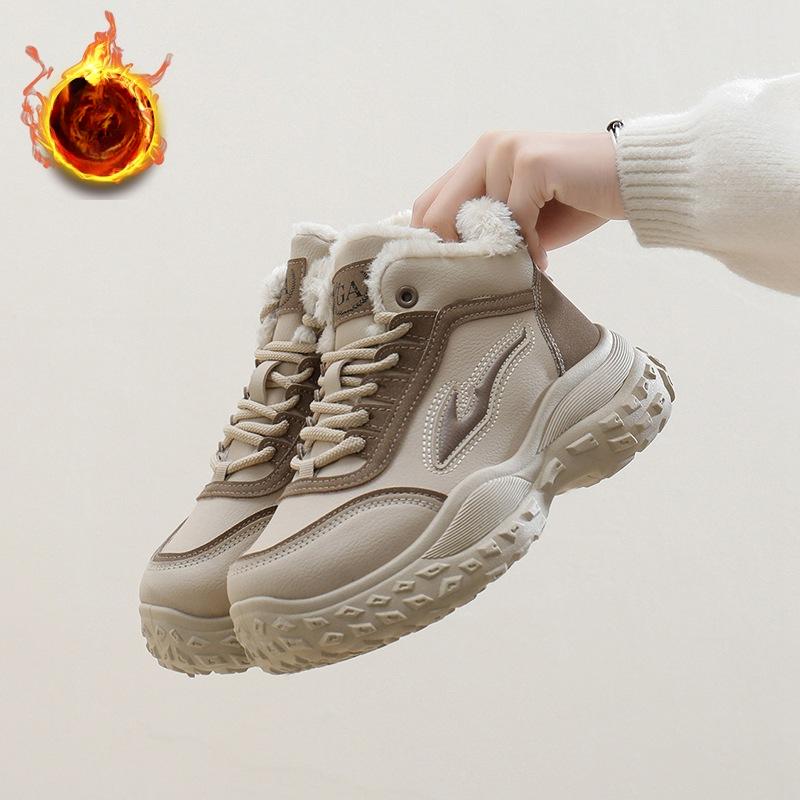 

Зимние теплые ботинки для женщин, нескользящие, на шнуровке, из искусственной кожи, на толстой платформе, ботильоны, женские удобные короткие ботинки с подкладкой из искусственного меха 40 хаки