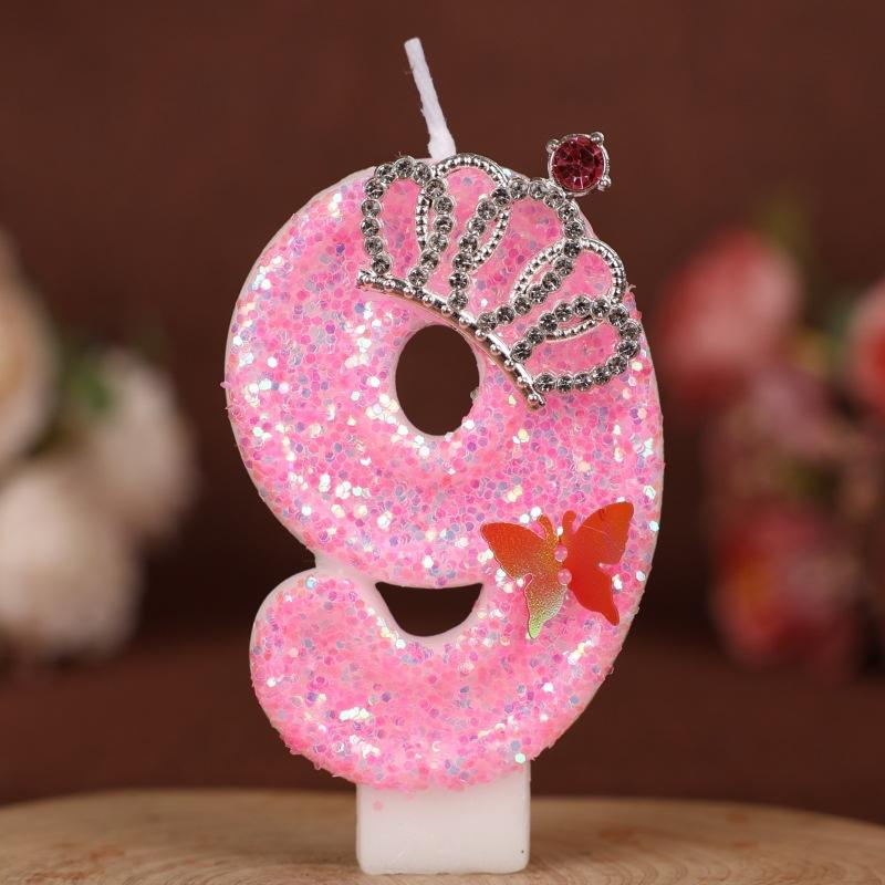 

Number Birthday Candle Pink Crown Princess Cake First Year Decoration Candle Handmade Number Candle 0-9 9