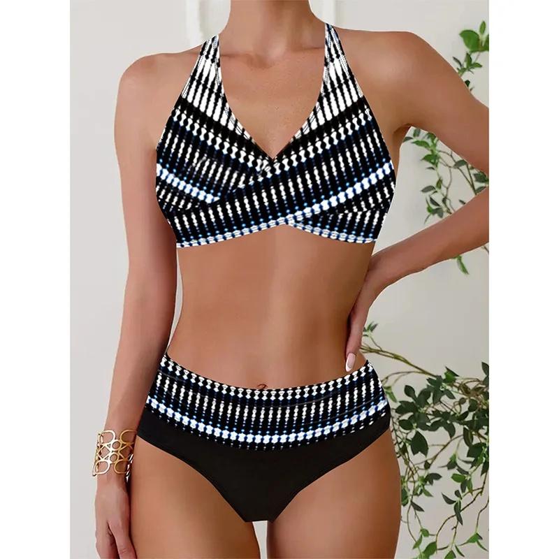 

Женский купальник с бретелями, синее ожерелье с принтом, бикини, купальник-танкини 3XL