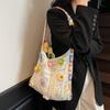 Yogodlns Vintage Hollow Woven Women Floral Decor Shoulder Bag Knitting Handbags Large Capacity Tote Bags For Ladies Beach Travel Shopper Purse