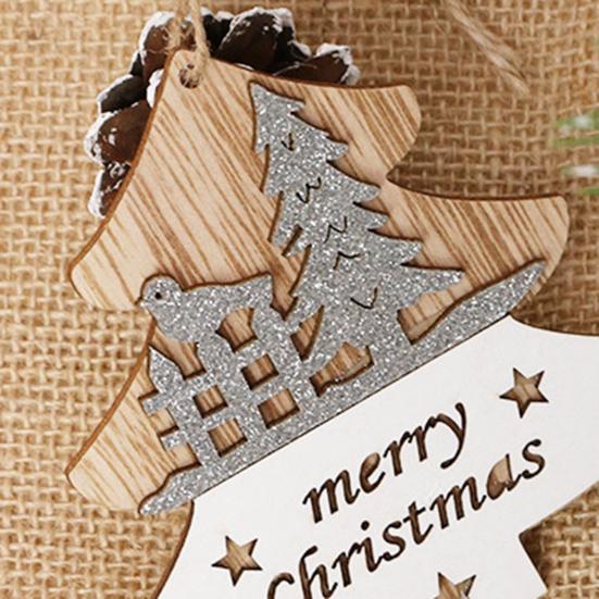 1/4Pcs Wooden Merry Christmas Ornament Farmhouse Rustic Xmas Tree Hanging Double Layer Splicing Love