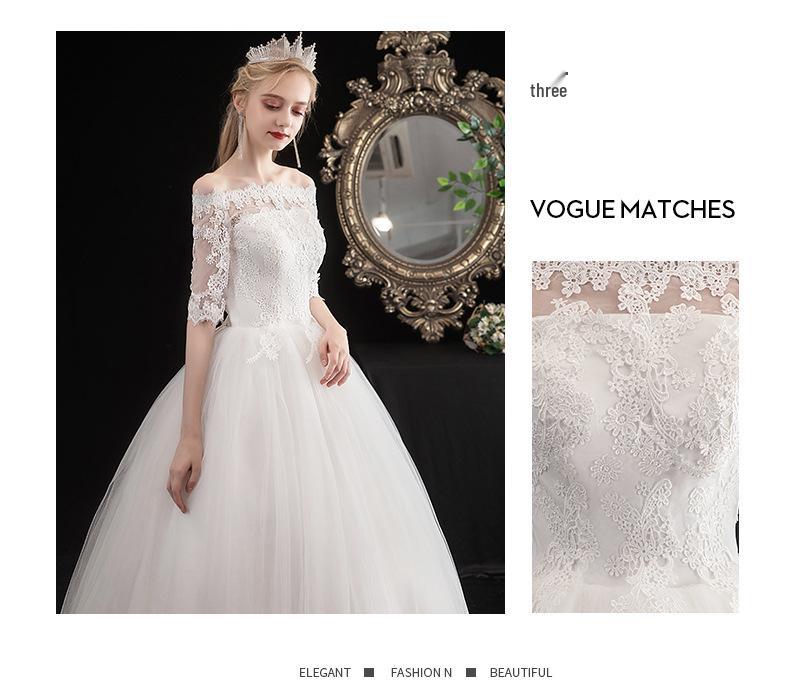 2025 Simple Korean Off-Shoulder Mid-Sleeve Plus Size Bridal Dress for Spring/Summer
