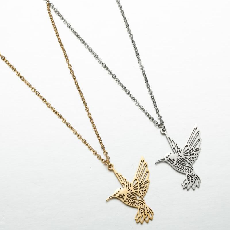 Hummingbird Pendant Necklace, Women's Stainless Steel Minimalist Jewelry