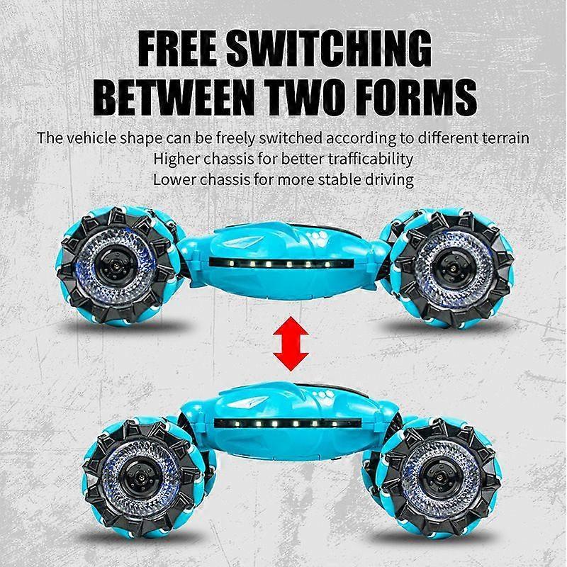 Gesture Sensing RC Stunt Twist Car, Blue - 4WD 2.4G Hand & Gesture Control, 360 Rotation Transform Off-Road Drift Climb with Lights & Music, Birthday