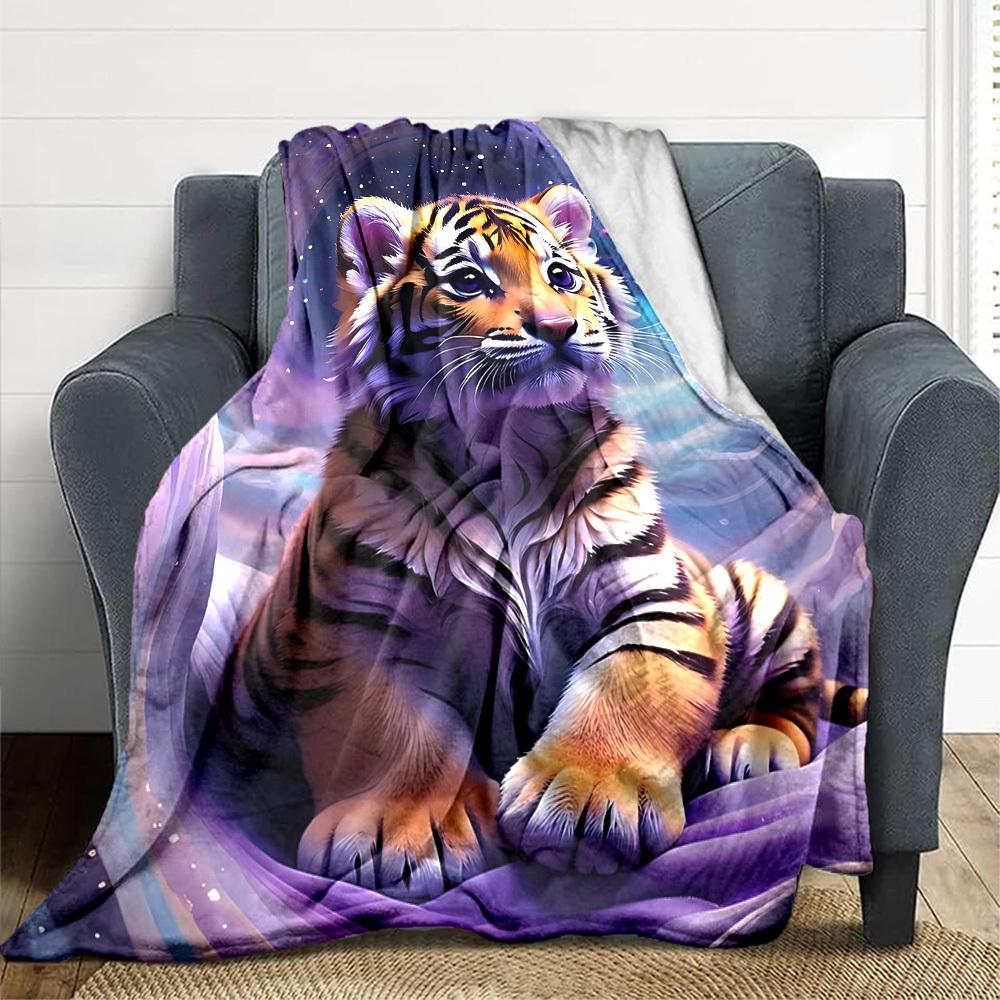 

1pc Tiger Print Blanket - Lightweight Flannel Fleece with Digital Printing, Soft Warm for Sofa, Travel, Camping, Office yy251018311 75x90cm