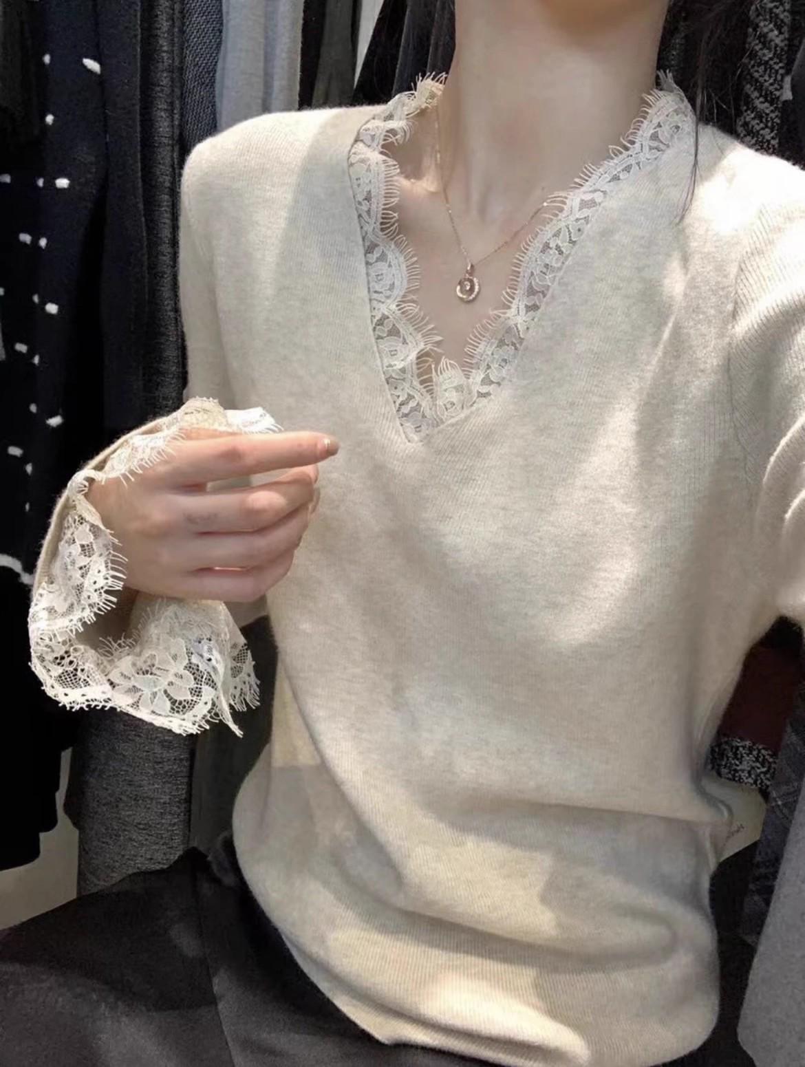

2026 Plus Size Slimming Lace Long Sleeve Knitwear for Women - Winter Base Layer Top L (recommended for 100~120 jin)