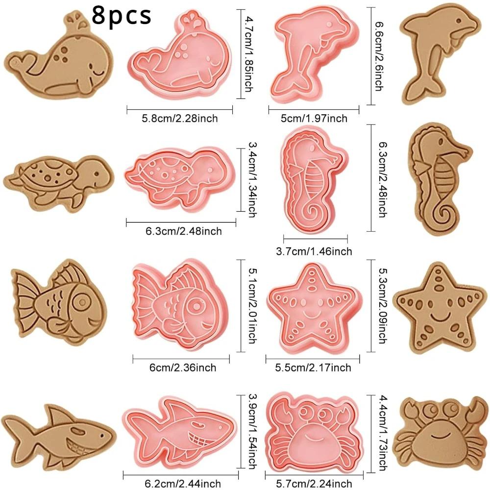 8 Pcs/set Cookie Cutters Plastic 3D Cute Cartoon Pressable Biscuit Mold Fondant Cookie Stamp Kitchen Baking Pastry Bakeware