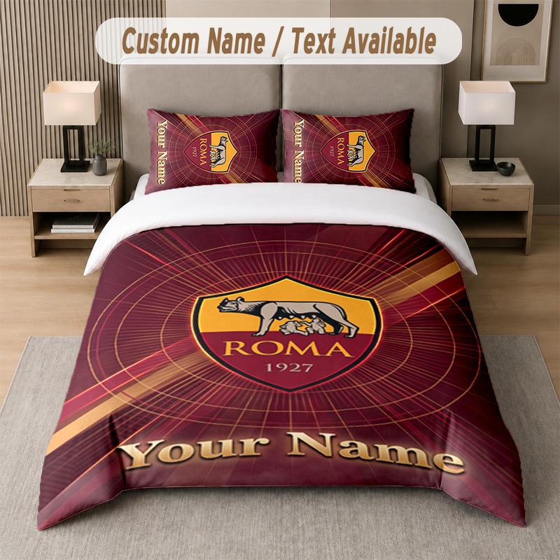 Set Biancheria da Letto Design AS Roma Testo Personalizzato 1 Copripiumino & 2 Federe